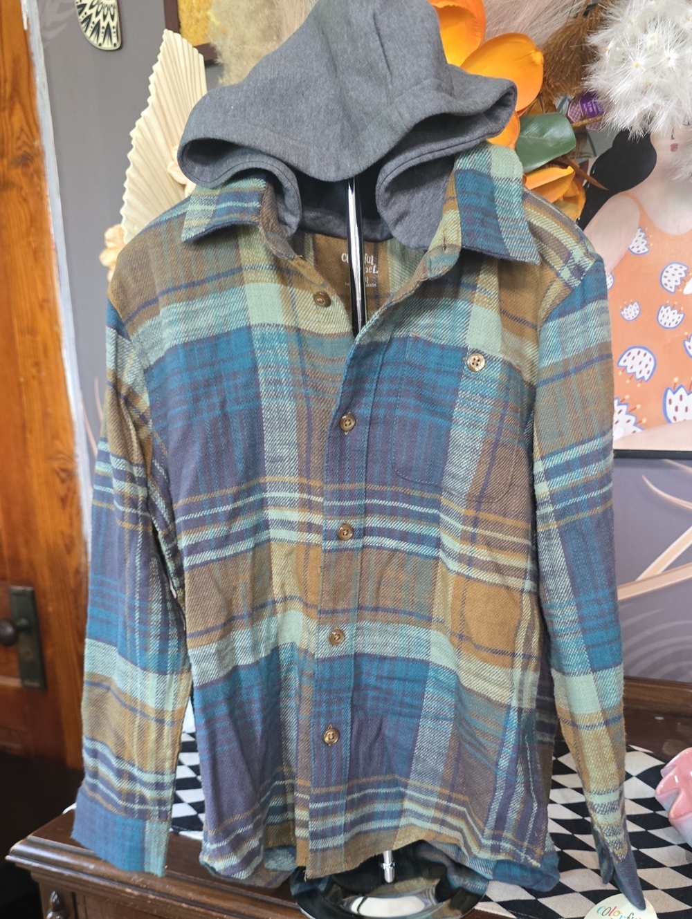 Boys 8 Plaid Hooded Flannel Shirt Jacket - Nwt Colorful Planet